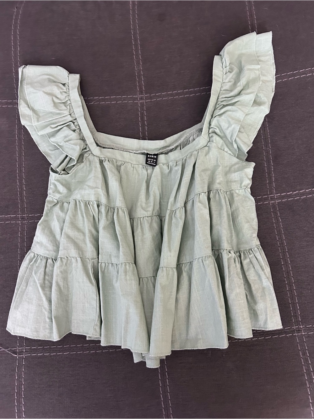 SHEIN Sage Green Tiered Ruffle Square Neck Crop Top